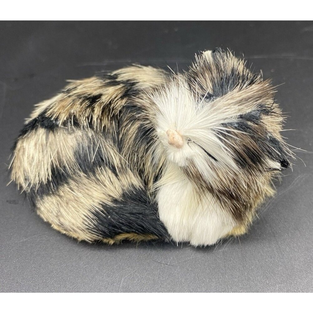 Realistic Calico Cat Figure Fur Furry Soft Sleeping Small Kitty Figurine Kitten